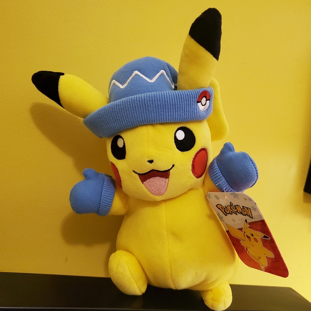Pokemon Holiday Pikachu with Blue Hat & Mittens 10" Plush New with Tag